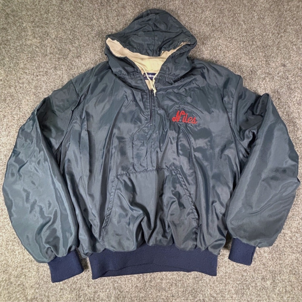 Holloway Vintage 80s Windbreaker "Niles" Jacket Navy Blue Embroidery Mens XL